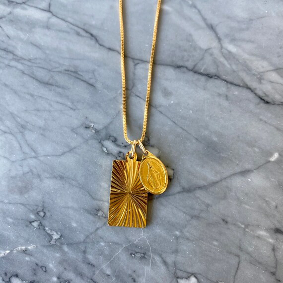 Vintage Mary & Retro Rectangle Pendant Gold Filled Necklace | Etsy | Etsy (US)