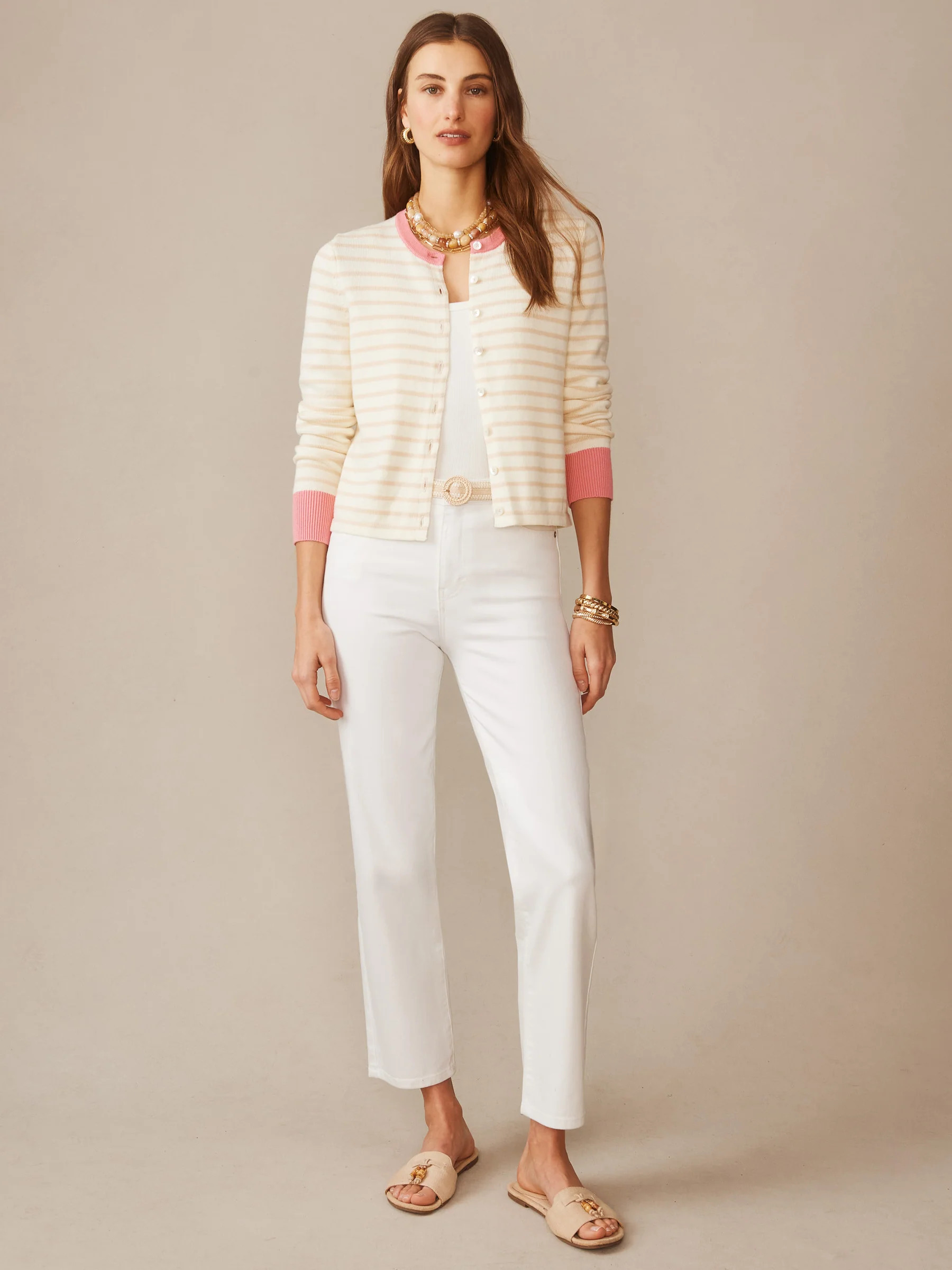 Off_White/Oatmeal Stripe Matilda Cardigan | Women's Sweaters | J.McLaughlin | J.McLaughlin