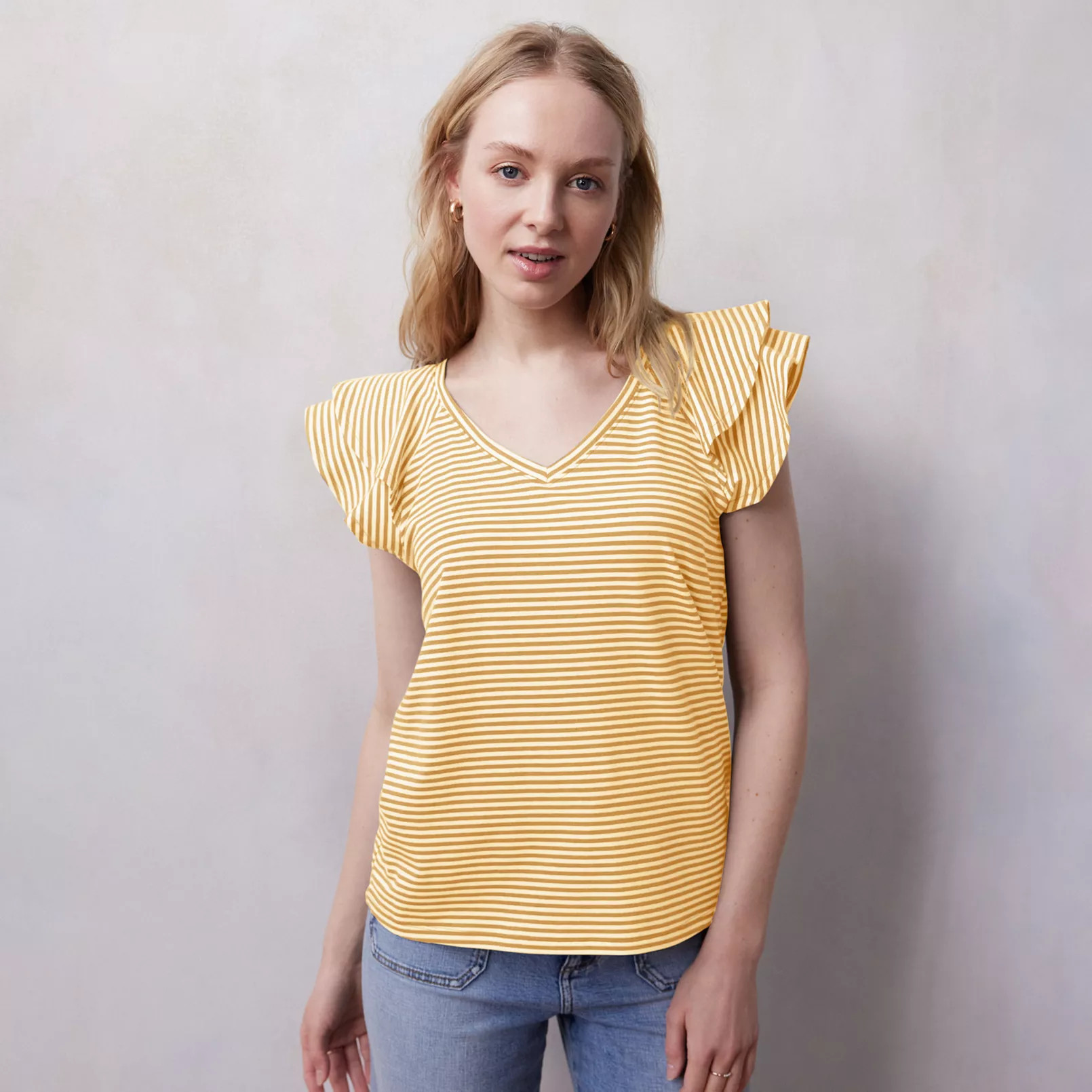 Women's LC Lauren Conrad Flutter Sleeve V-Neck Tee | Kohl's