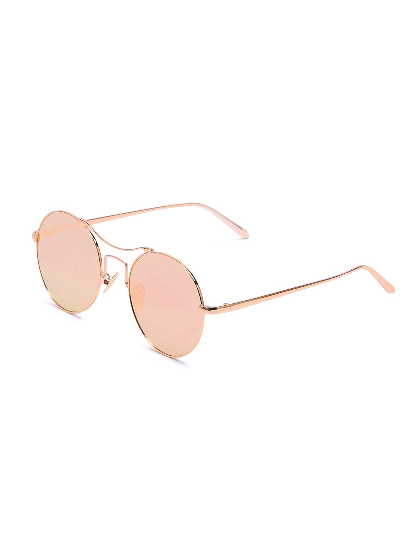 Metal Frame Double Bridge Pink Lens Sunglasses | SHEIN