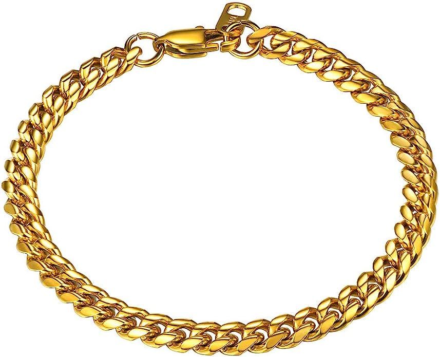 PROSTEEL Stainless Steel Bracelet for Men Women, Cuban Link Chain/Flat Box Chain, Black/18K Gold ... | Amazon (US)