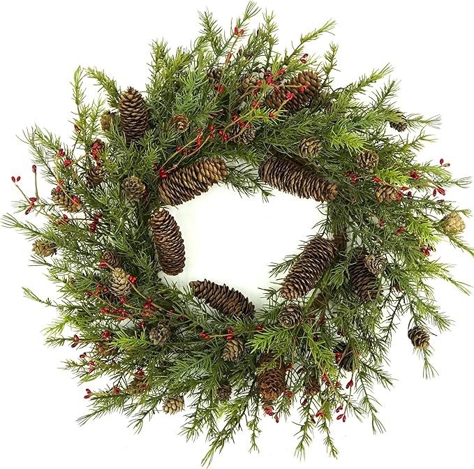 22 inch Artificial Christmas Wreath with Pine Cones and Needles for Indoor Outdoor Holiday Home D... | Amazon (US)