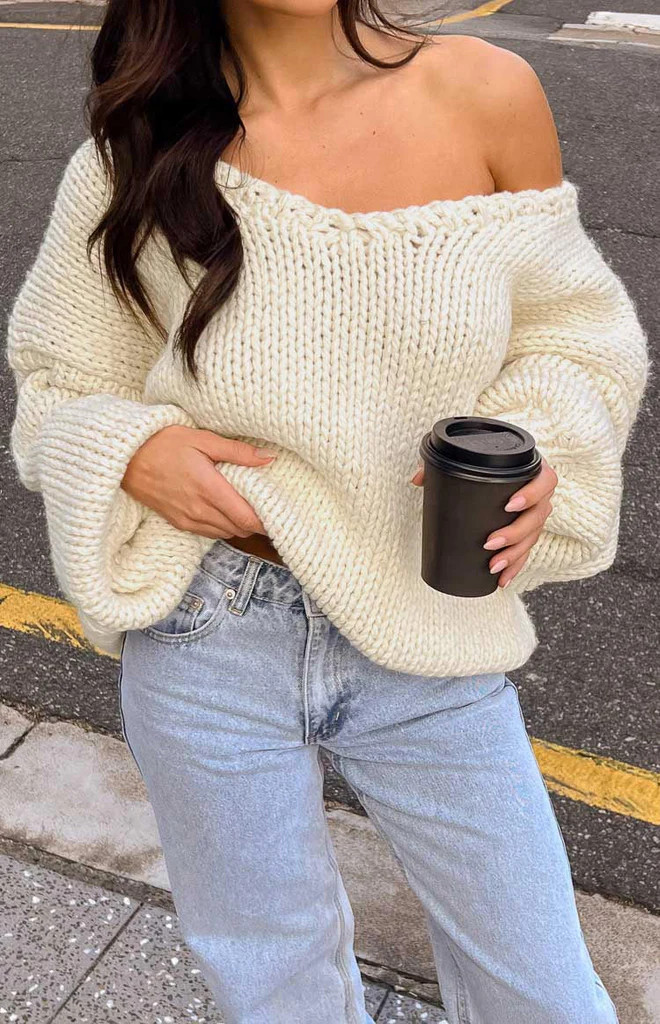 Delvey Cream Chunky Knit Sweater | Beginning Boutique (US)
