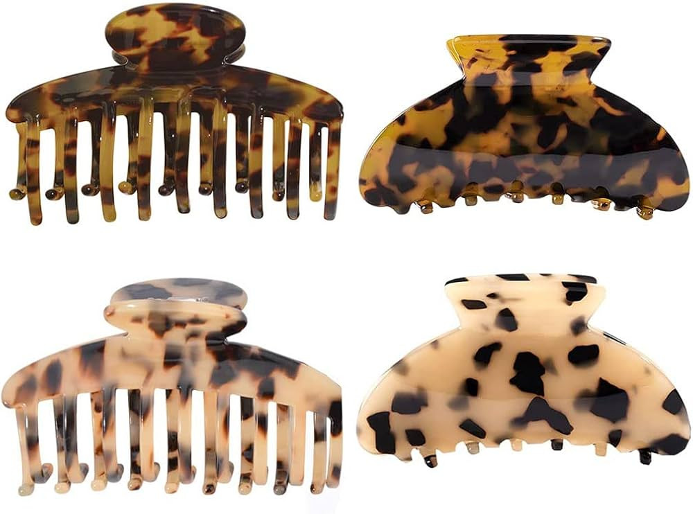 4PCS Hair Claw Banana Clips tortoise Barrettes Celluloid French Design Barrettes celluloid Leopar... | Amazon (US)