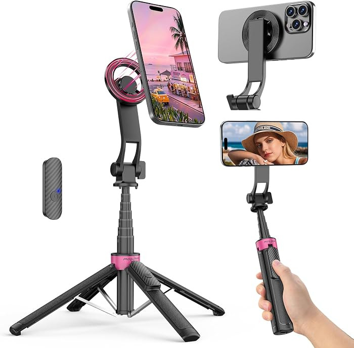 37''Magnetic Phone Tripod, Portable Selfie Stick Tripod & 4-Leg Base | Amazon (US)