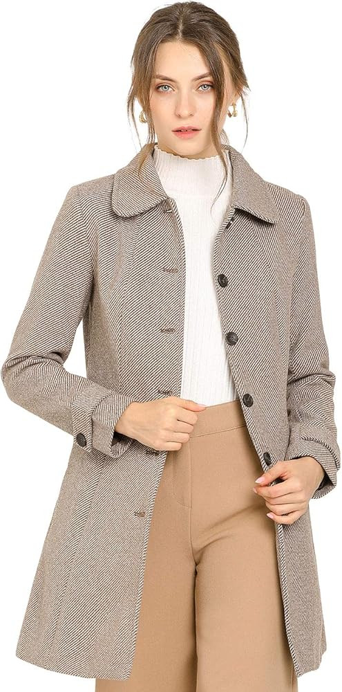 Allegra K Women's Peter Pan Collar Single Breasted Overcoat Winter Long Coat | Amazon (US)