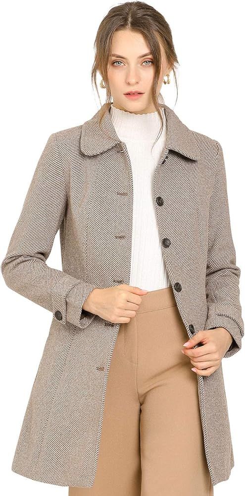 Allegra K Women's Peter Pan Collar Single Breasted Overcoat Winter Long Coat | Amazon (US)