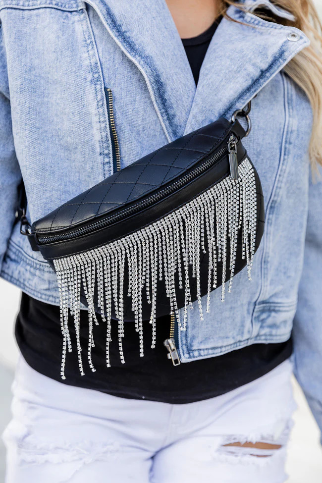 Country Girl Black Rhinestone Fringe Sling Bag | Pink Lily