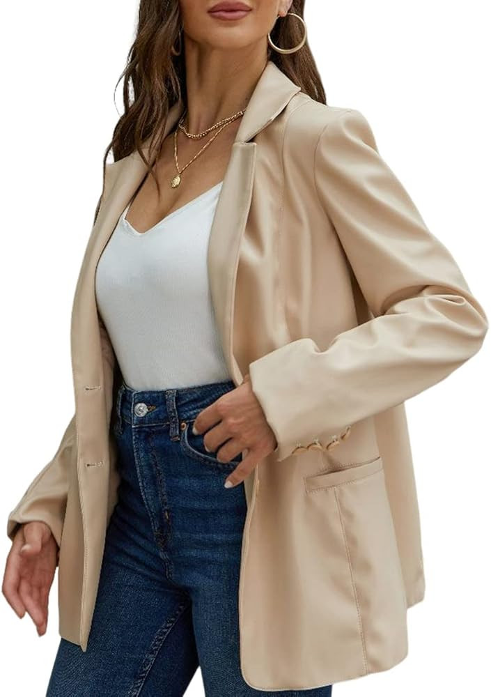 Bellivera Women's Faux Leather Blazer Jacket Oversized Long Sleeve Coat Motorcycle Vegan Pleather... | Amazon (US)