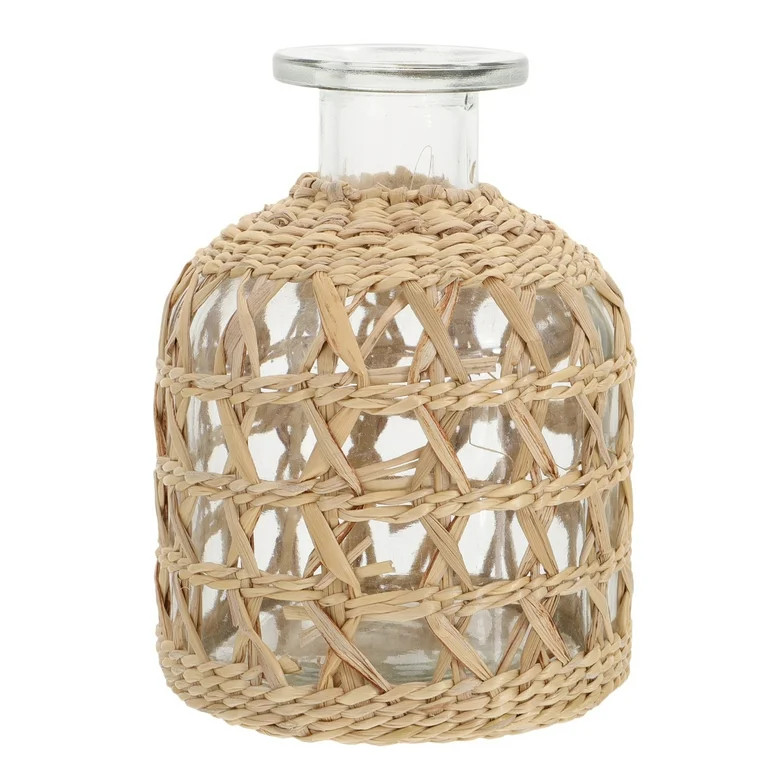 Vase Flower Woven Glass Rattan Seagrass Decor Vases Wicker Farmhouse Basket Bud Tall Plant Decora... | Walmart (US)