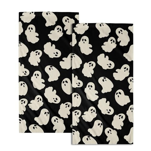 Granbey Halloween Ghost Hand Towels Pack of 2 White Spooky Ghost Black Face Towel 28.3x14.4 Inch Happy Halloween Holiday Decorative Super Soft Kitchen Towels for Bathroom Home Hotel Gym | Amazon (US)