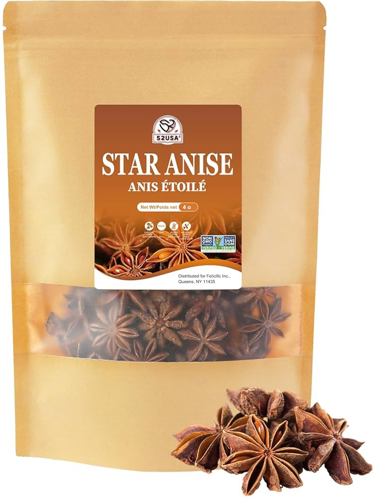 52USA Star Anise Whole, 4 Ounce (Pack of 1), NON-GMO Verified Chinese Star Anise Whole, Dried Sta... | Amazon (US)
