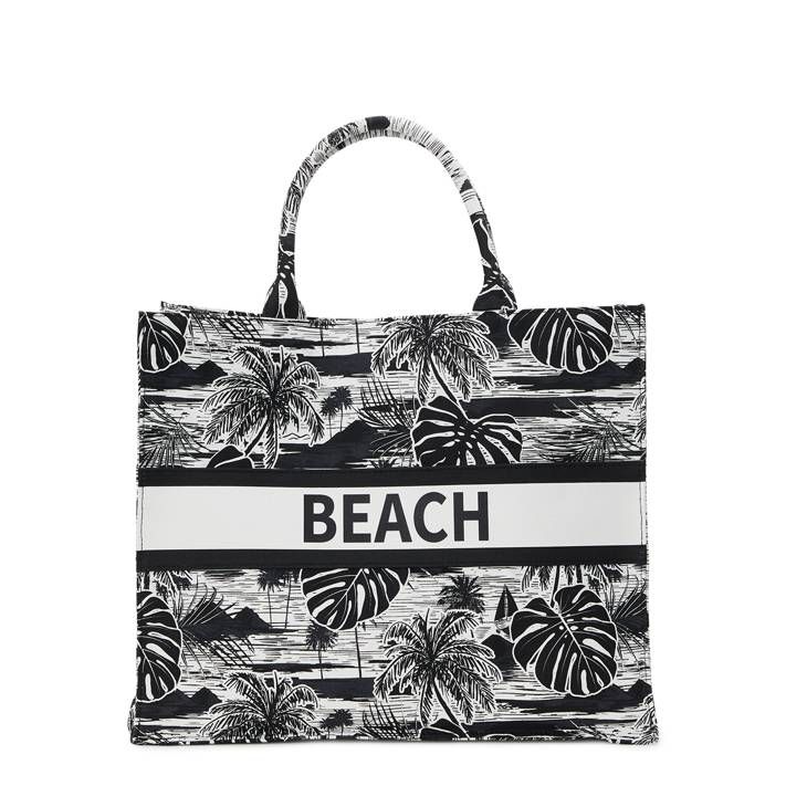 No Boundaries Women's Canvas Print Beach Tote Handbag, Black/White | Walmart (US)