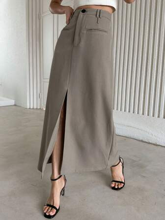 DAZY Solid Split Thigh Skirt | SHEIN