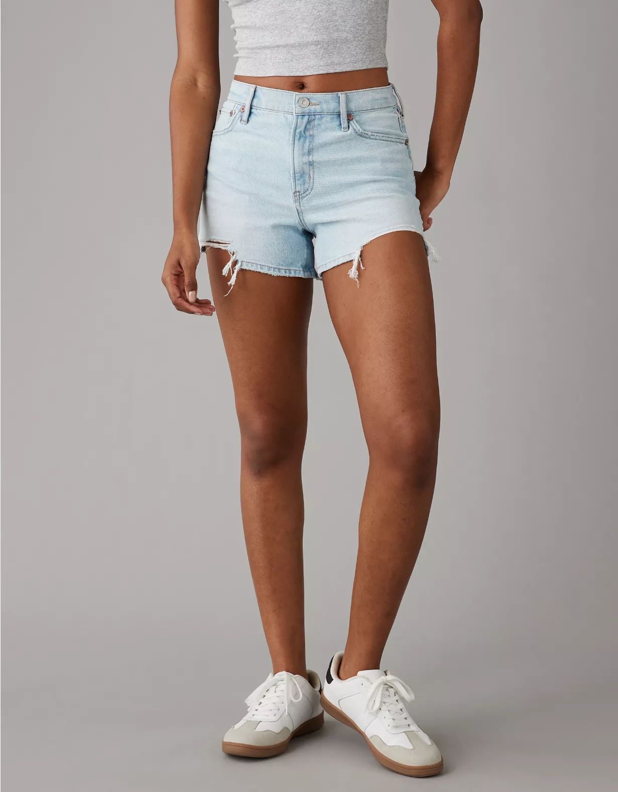 AE Strigid Super High-Waisted Relaxed Ripped Denim Short | American Eagle Outfitters (US & CA)