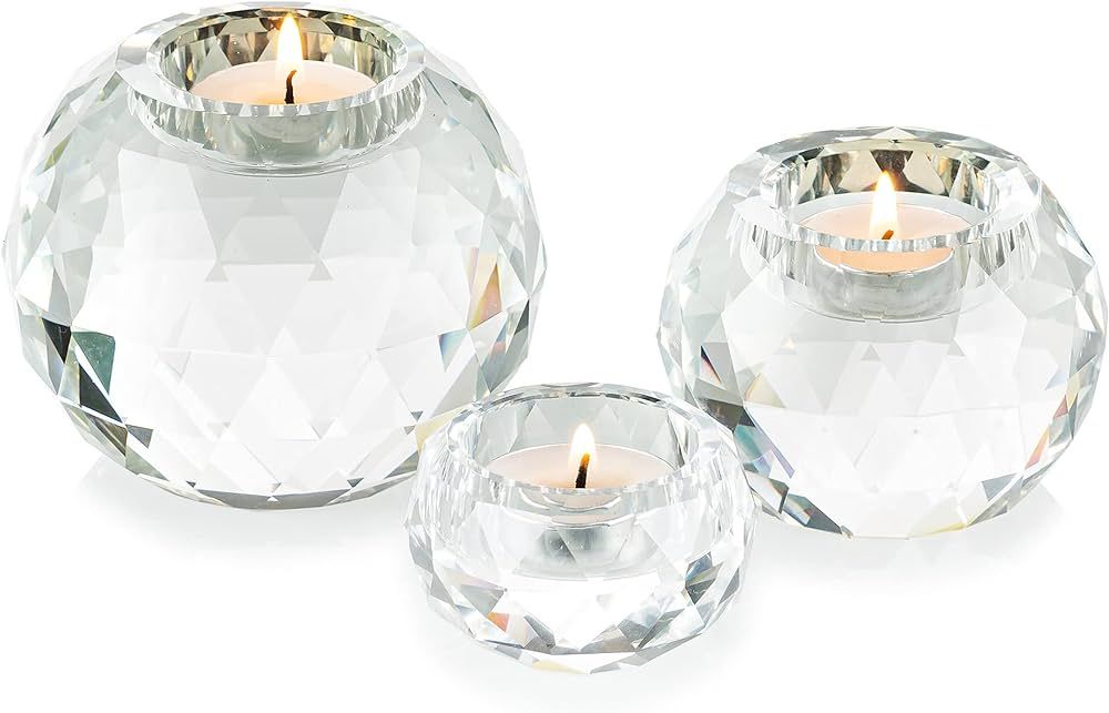 Sziqiqi Crystal Candle Holders for Tea Light Clear Votive Candle Holder Set of 3 Glass Crystals B... | Amazon (US)