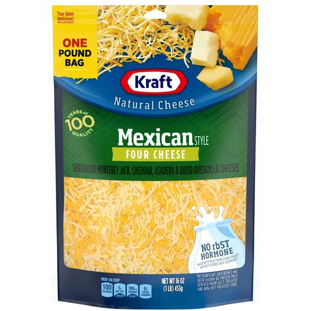 Kraft Mexican Style Four Cheese Blend Shredded Cheese, 16 oz Bag | Walmart (US)