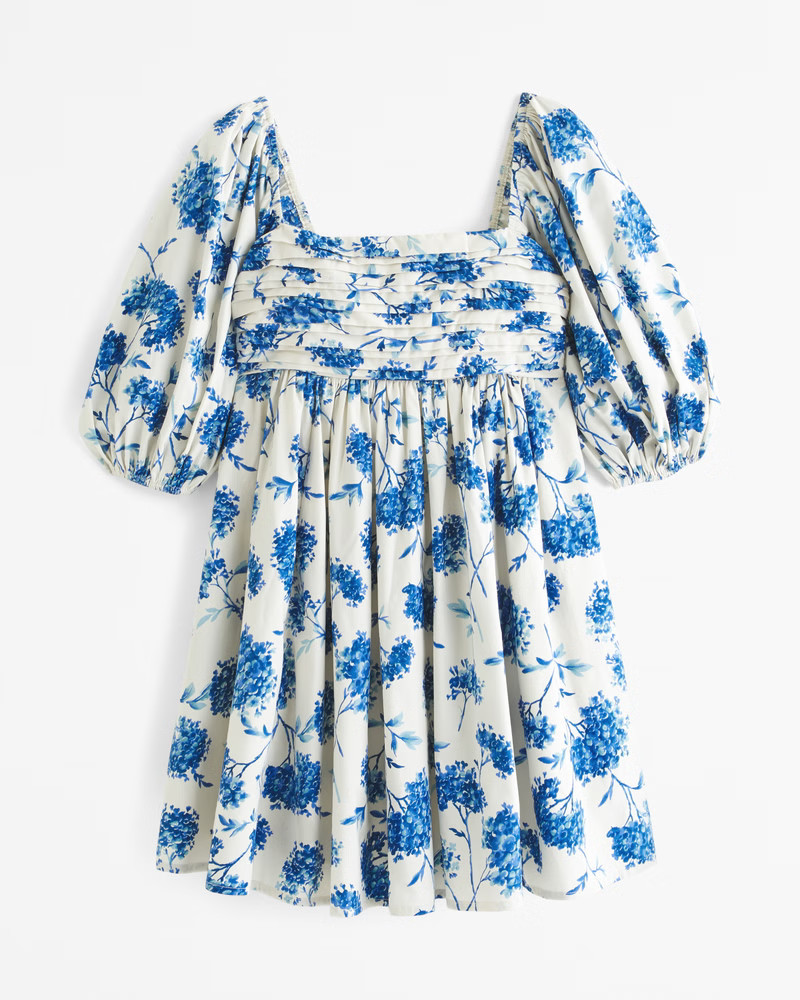 Abercrombie & Fitch Women's The A&F Emerson Poplin Puff Sleeve Mini Dress in Blue Floral - Size XXXL TALL | Abercrombie & Fitch (US)