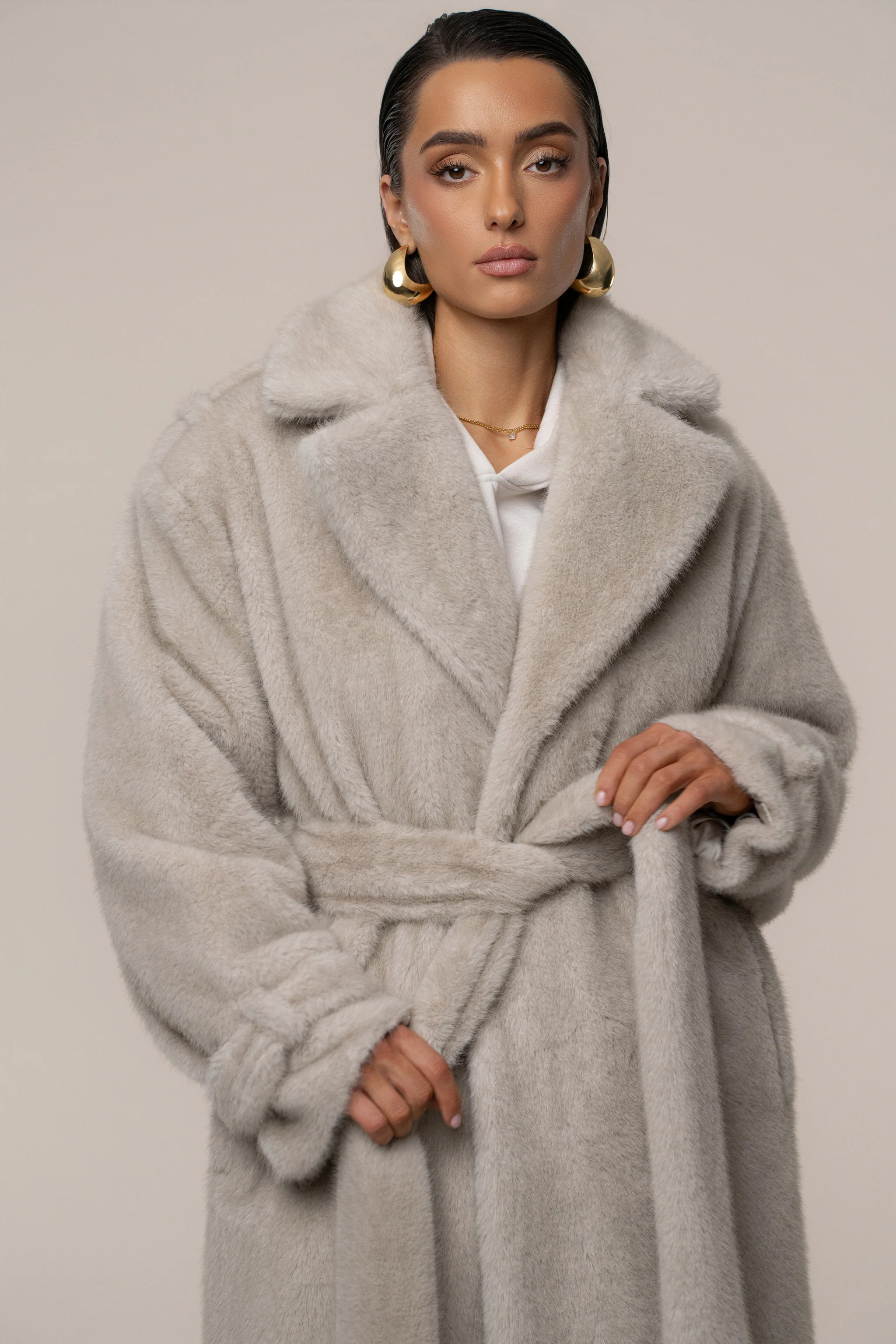 Stone Uptown Faux Fur Coat | JLUXLABEL US
