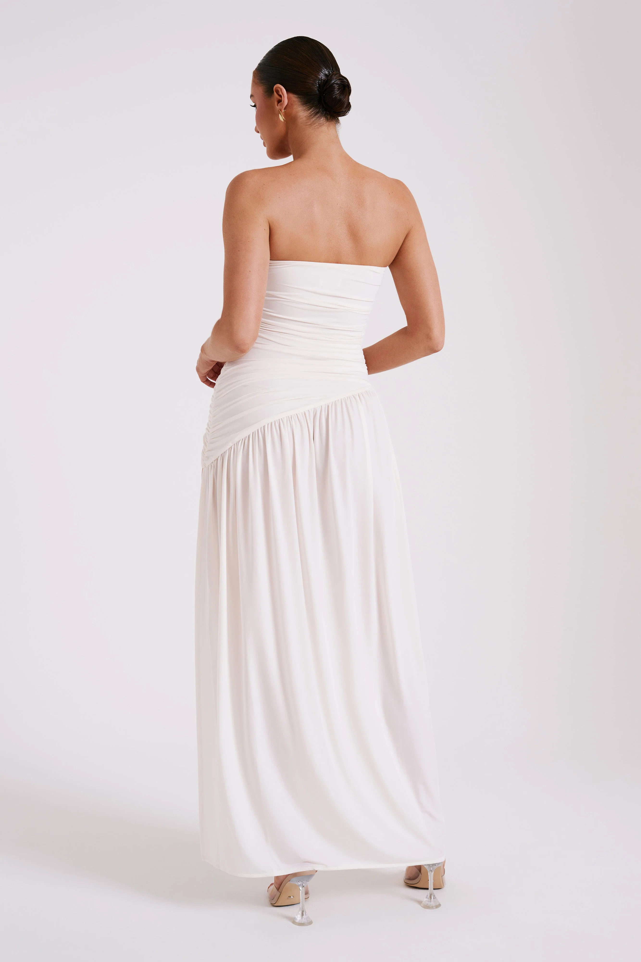 Bex Strapless Slinky Maxi Dress With Split - Ivory | MESHKI US