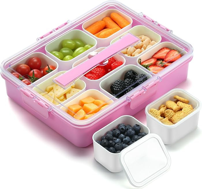Snackle Box Container for Adults with 9 Compartment, Divided Serving Tray Snack Box Containers wi... | Amazon (US)