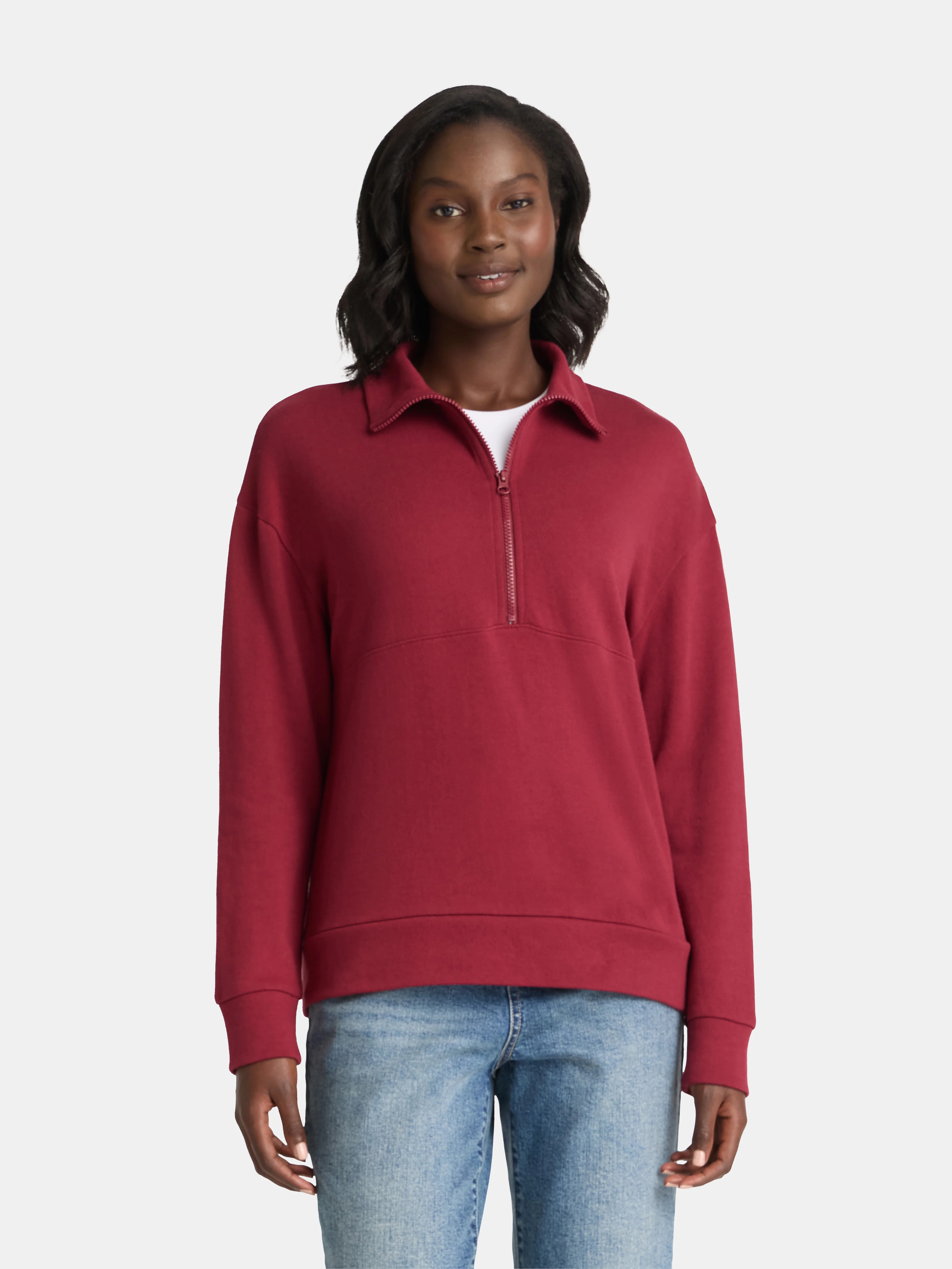 Time and Tru Women's Half Zip Fleece Sweatshirt, Sizes XS-XXXL | Walmart (US)
