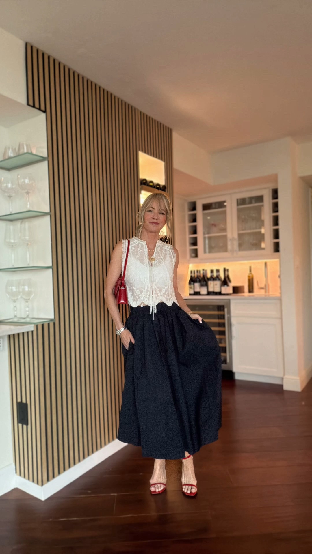 A timeless summer outfit I’ll be wearing on repeat. 🤍❤️💙

This navy full skirt is so flattering and has pockets (always a win!), paired with a feminine lace blouse and red accessories for a classic look that works well beyond the Fourth of July. Every piece can be mixed and matched with items you already own.

#LTKootd #LTKSeasonal #LTKOver40