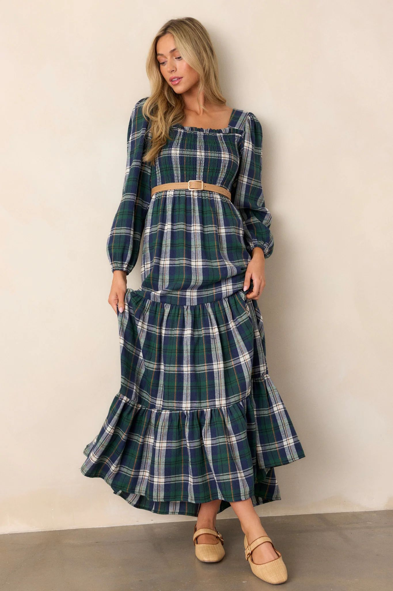 Sweet Sentiments Forest Green Plaid Maxi Dress | Red Dress