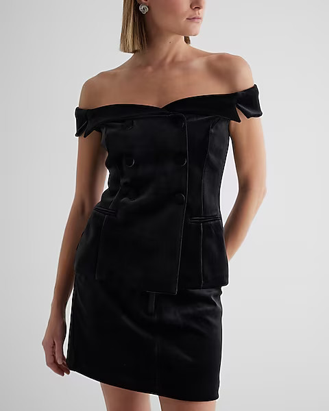 Velvet Off The Shoulder Faux Double Breasted Top | Express