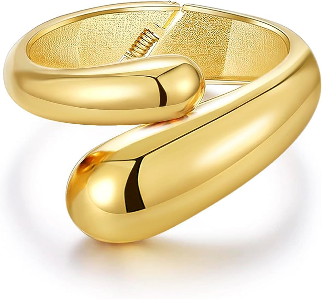 Gold Cuff Bangle Bracelets For Women Gold Polished Thick Waterdrop Bangle Statement Bracelets Chu... | Amazon (US)