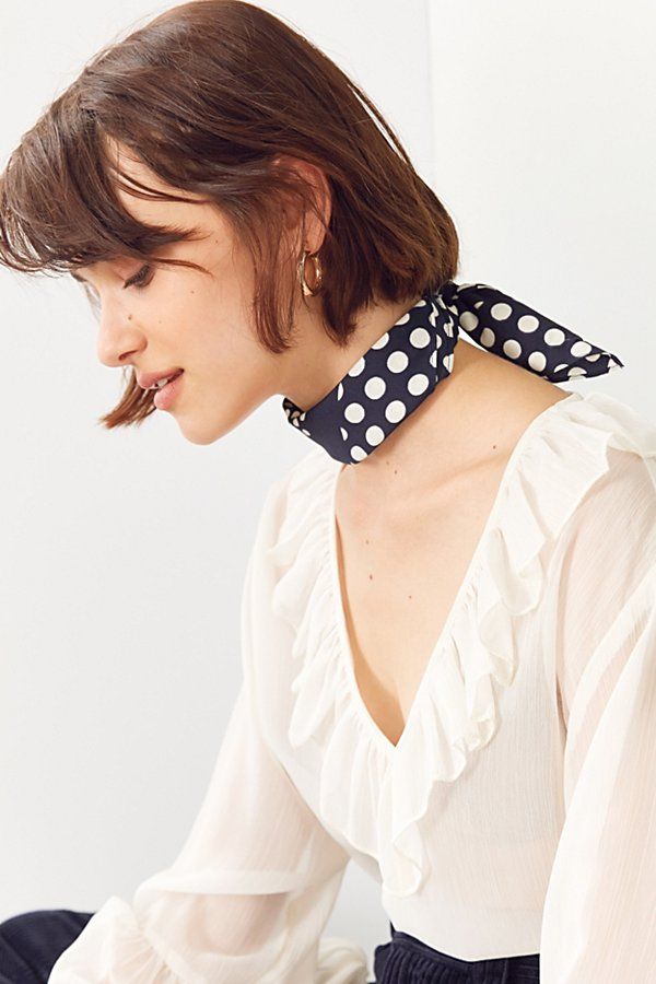 Printed Silky Mini Square Scarf - Dark Blue One Size at Urban Outfitters | Urban Outfitters US