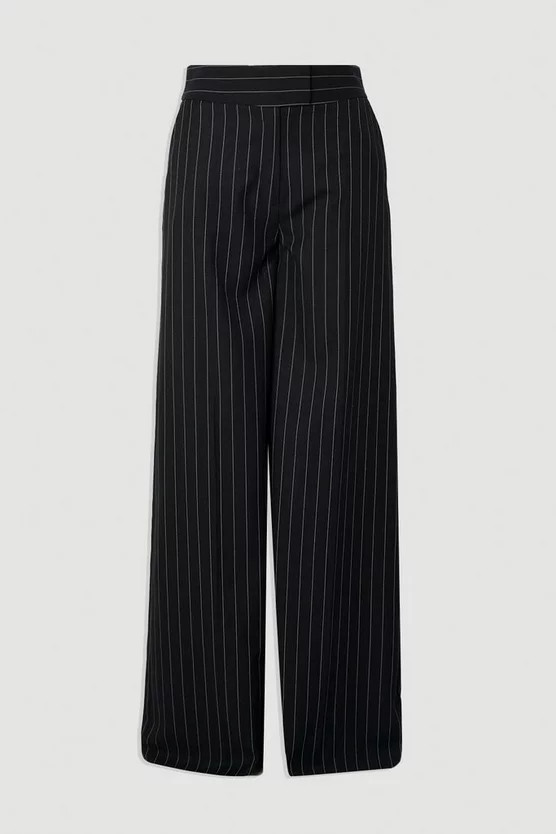 Pinstripe Wide Leg Tailored Trouser | Karen Millen UK + IE + DE + NL