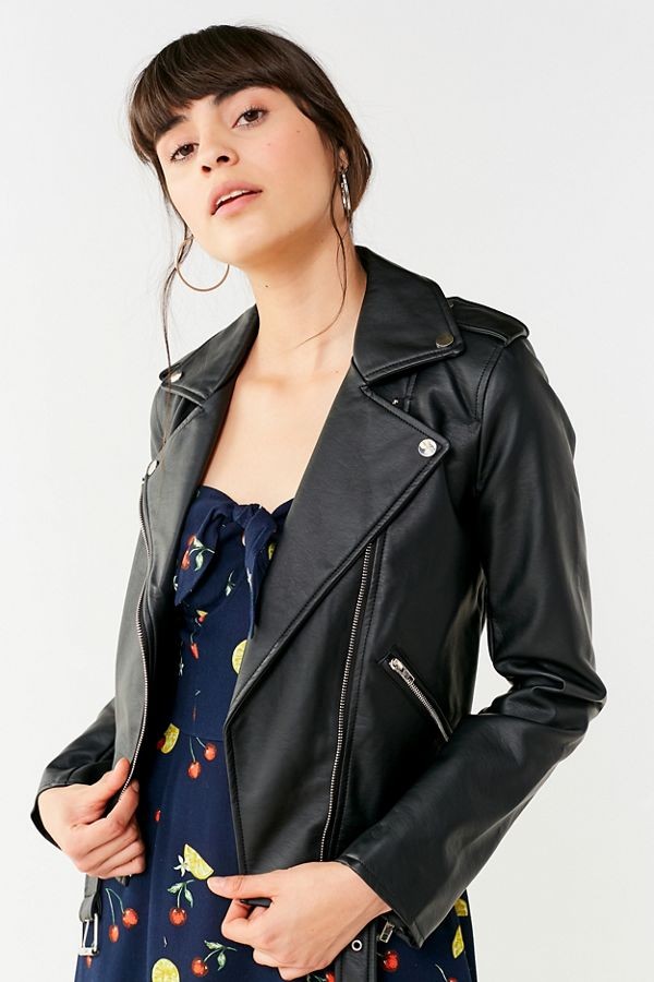 UO Faux Leather Belted Moto Jacket | Urban Outfitters US