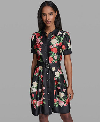 Women's Printed Belt Collared Dress | Macy's