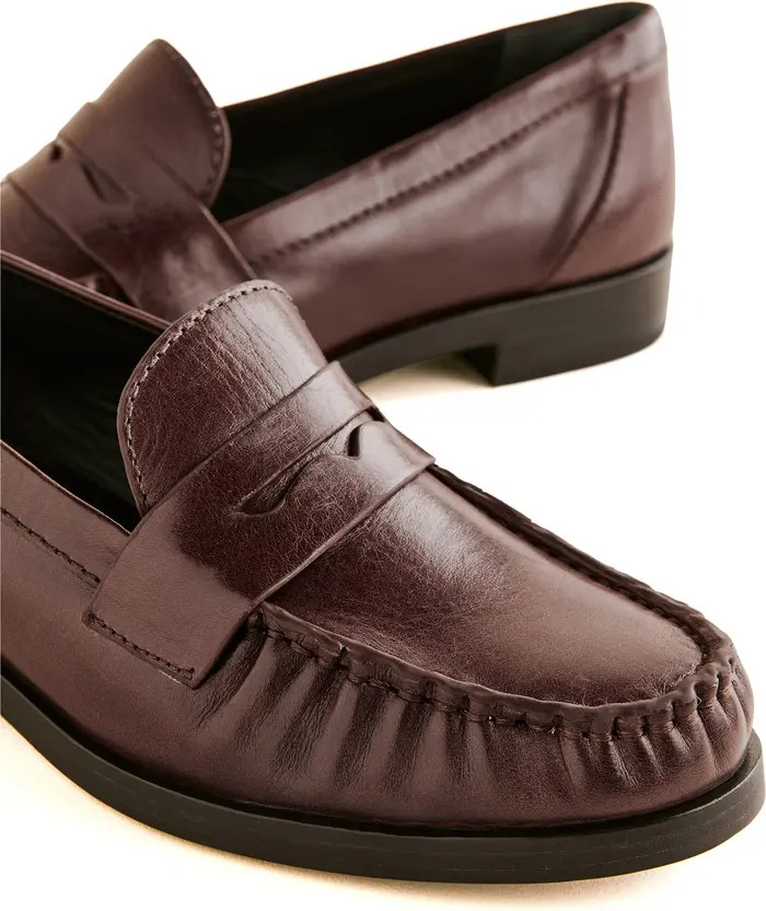 Reformation Ani Ruched Penny Loafer in Espresso Leather at Nordstrom, Size 7 | Nordstrom