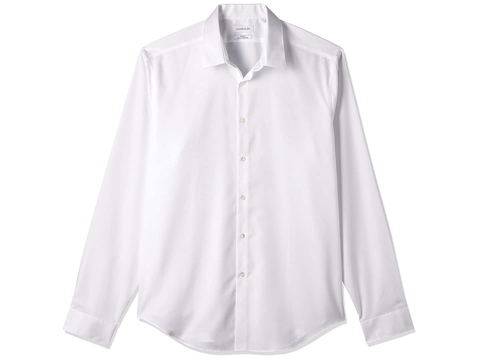 Calvin Klein Men's Dress Shirt Slim Fit Non Iron Herringbone Spread Collar (White) Women's Long Slee | Zappos