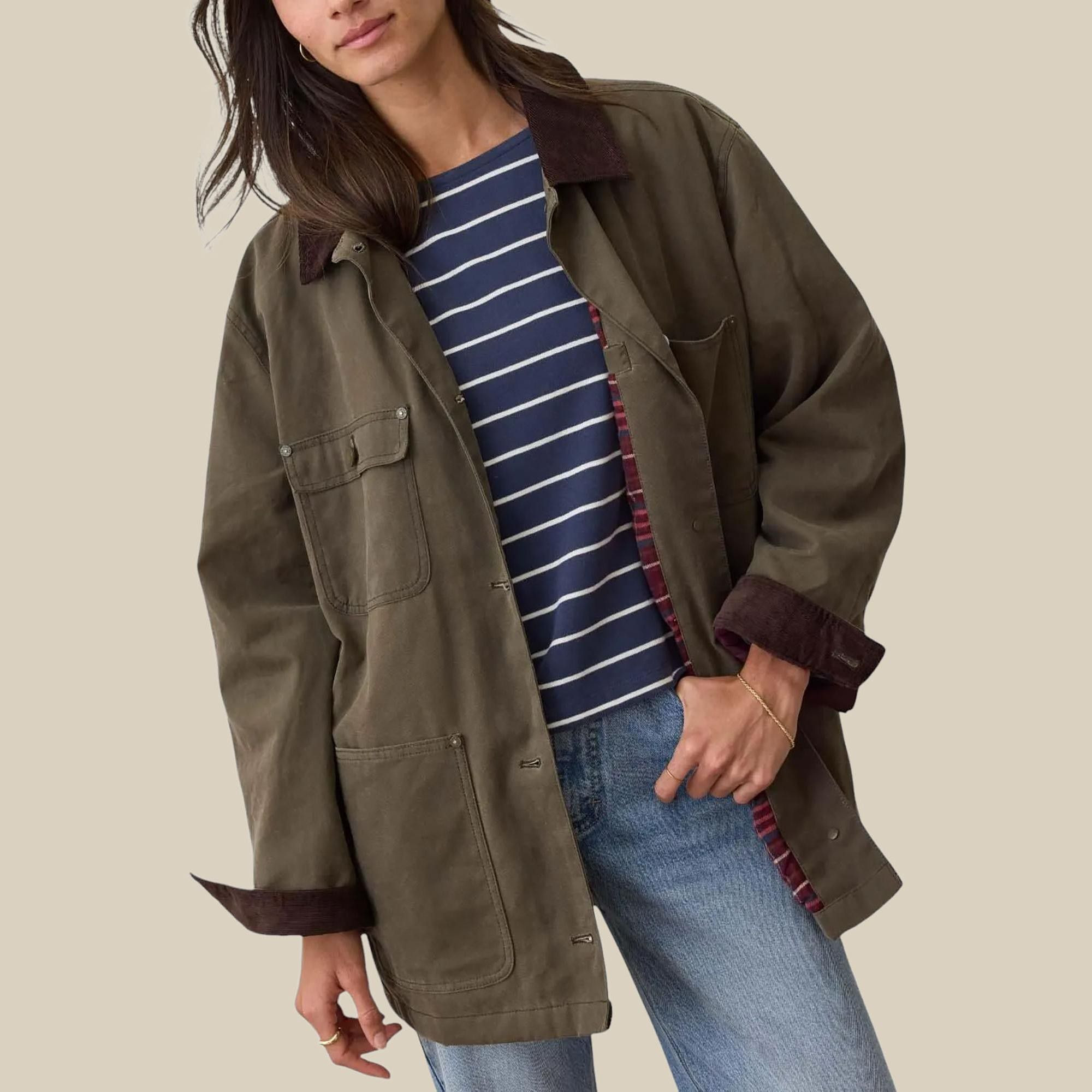 Marine Layer Women's Riley Barn Jacket, Medium, Olive | Going Going Gone
