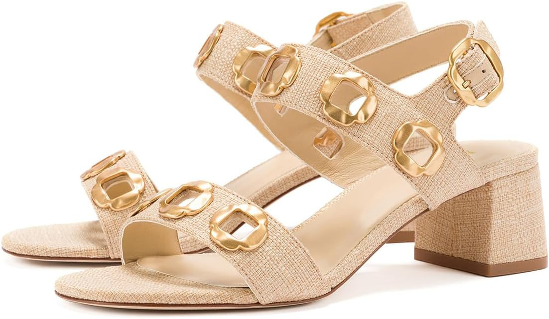 YDN Women's Fashion Open Toe Sandals Chunky Block Dressy Low Heels Backstrap with Buckle Fancy Su... | Amazon (US)