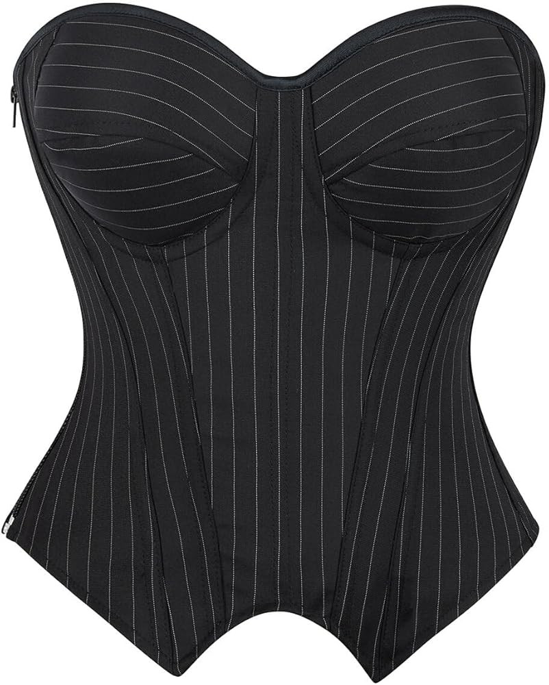 SHYMMUO Women Black Corset Top Elegant Strapless Bustier Tops Lace Up Sexy Office Lady Cosplay Co... | Amazon (US)