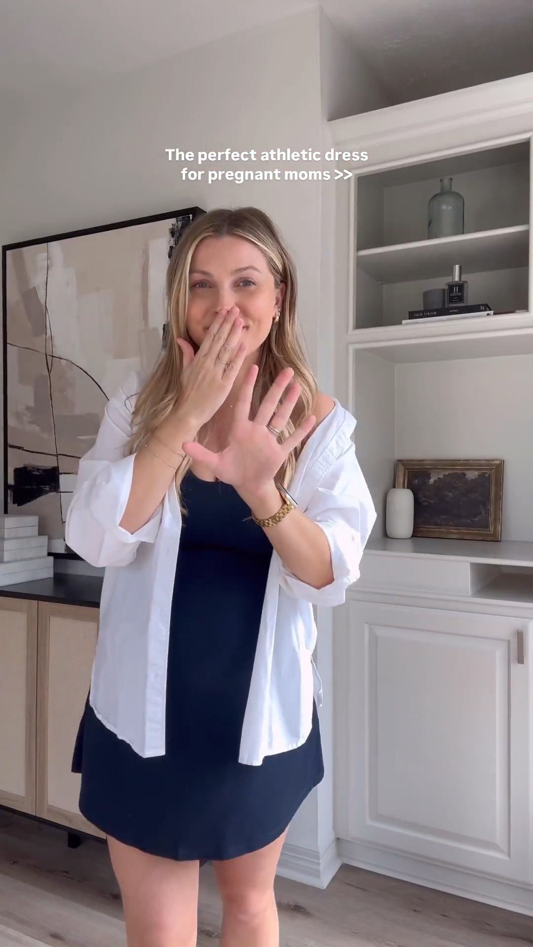 Bump friendly activewear dress | I love this dress because the shorts are not attached to the dress which is great for the bump. Wearing size M in the dress and button up. Sandals are tts. 

#LTKBump #LTKStyleTip #LTKActive