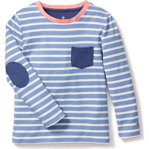 Elbow Patch Tee, Blue Sky Stripe | Maisonette
