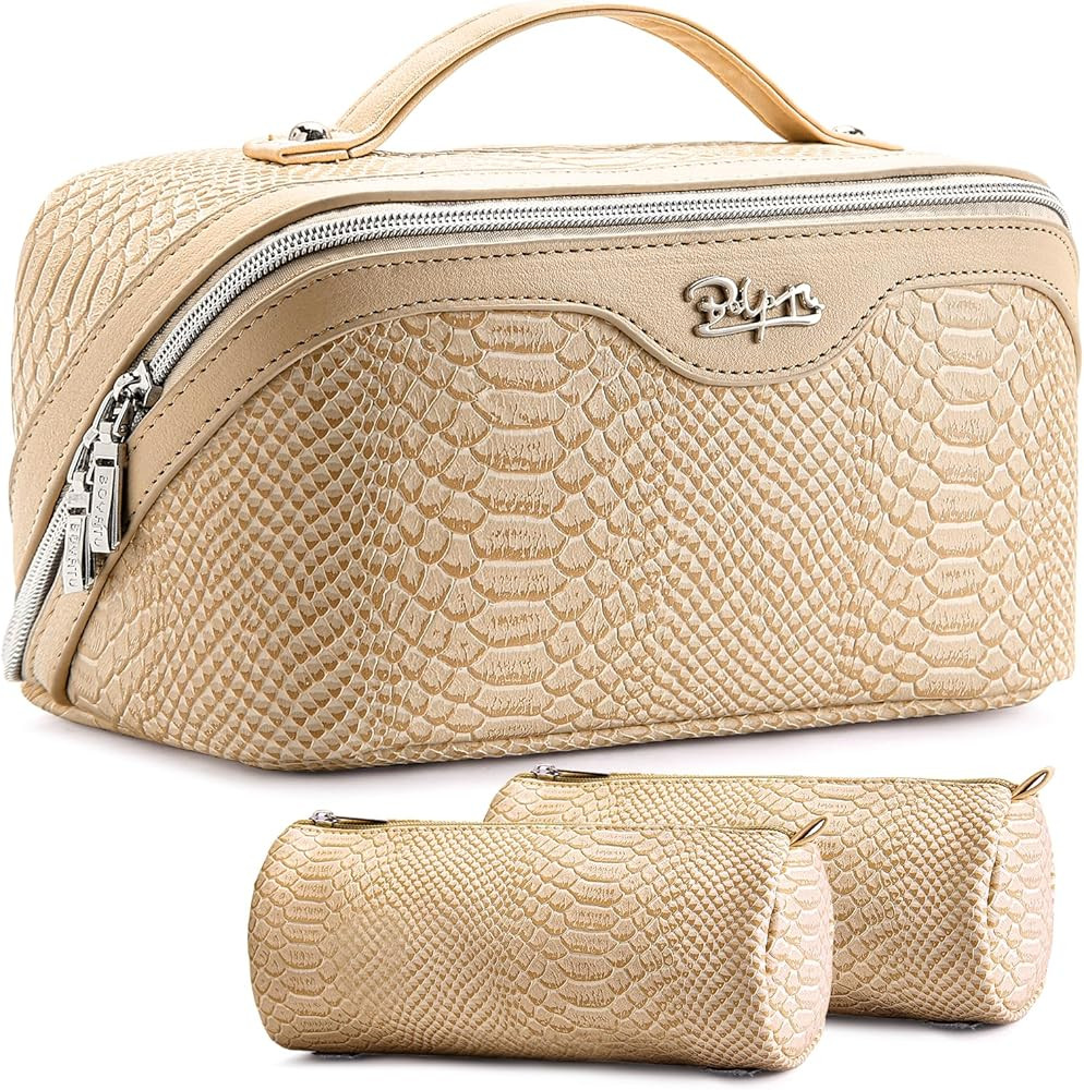 BOYATU Travel Makeup Bags for Women: 3 Pcs Set Wide Open Cosmetic Bag - Portable Make up Bags wit... | Amazon (US)