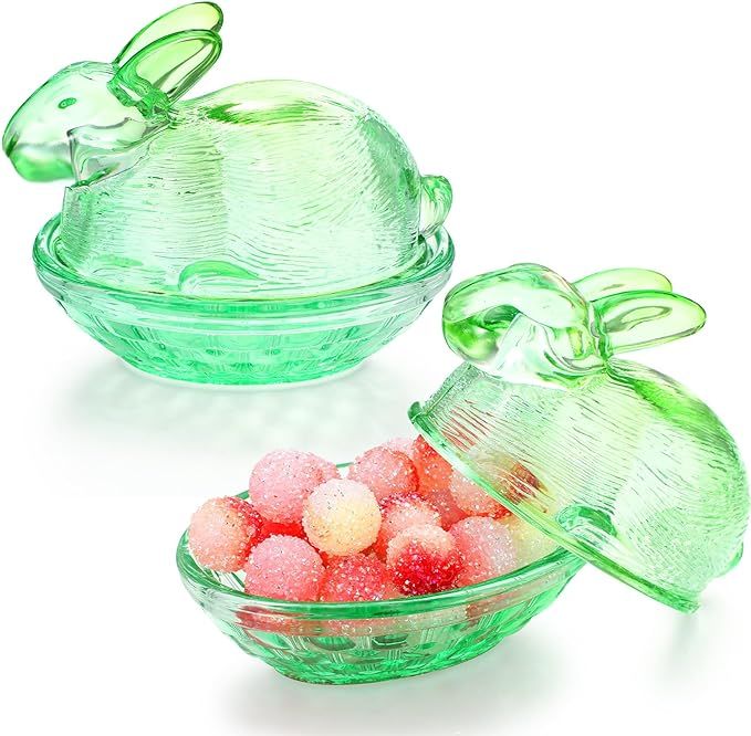 Domensi 2 Pieces Easter Glass Candy Dish with Lid Covered Candy Bowl Glass Bunny Jar Candy Server... | Amazon (US)