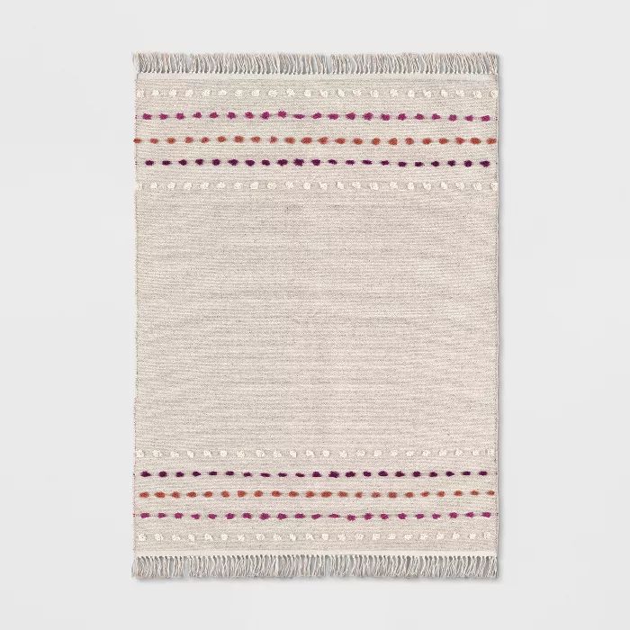 Tan Striped With Poms Woven Fringed Rug - Opalhouse™ | Target