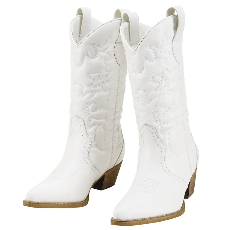 Rollda Cowboy Boots For Women Pointy Toe Embroidered Western Boots White Size 8.5 - Walmart.com | Walmart (US)