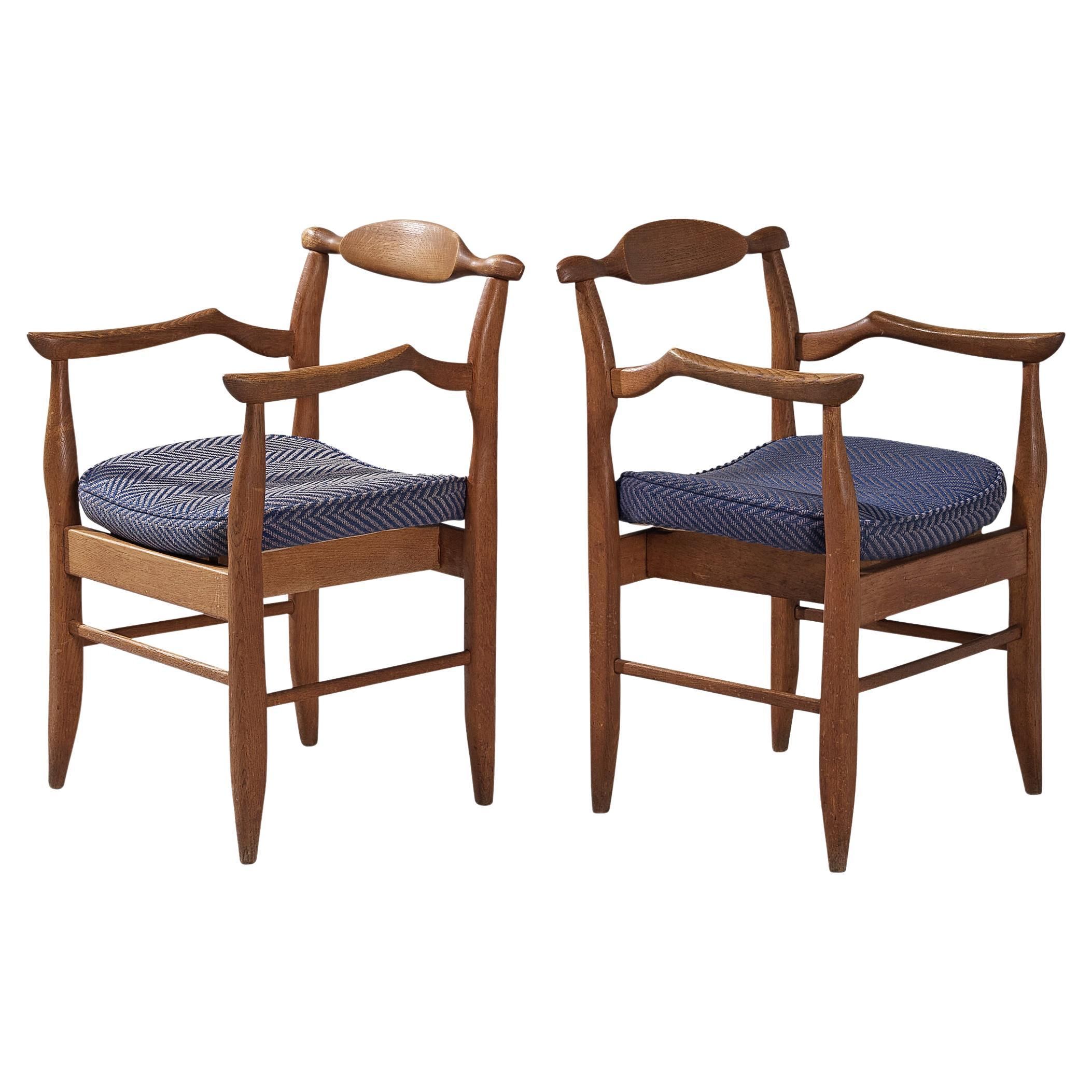 Guillerme & Chambron Pair of 'Fumay' Armchairs in Oak | 1stDibs