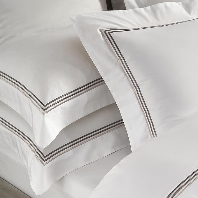 White Pillow Shams Queen Size Set of 2, 100% Cotton Luxury Hotel Embroidered 3-Lines Stitched Hem... | Amazon (US)