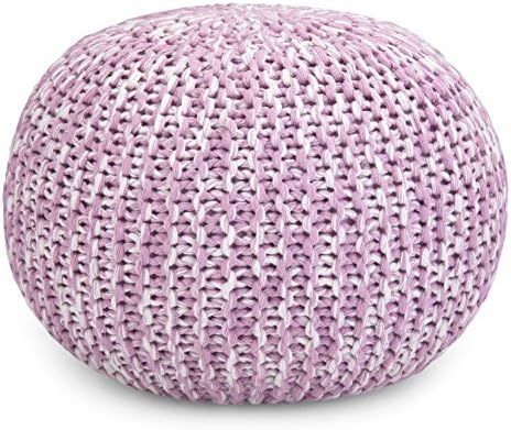 SIMPLIHOME Ashlynn Round Hand Knit Pouf, Footstool, Upholstered in Lilac Cotton, for the Living R... | Amazon (US)