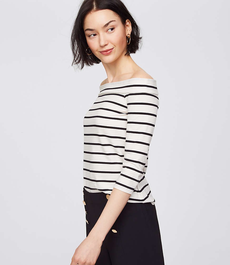 Striped Off The Shoulder Tee | LOFT