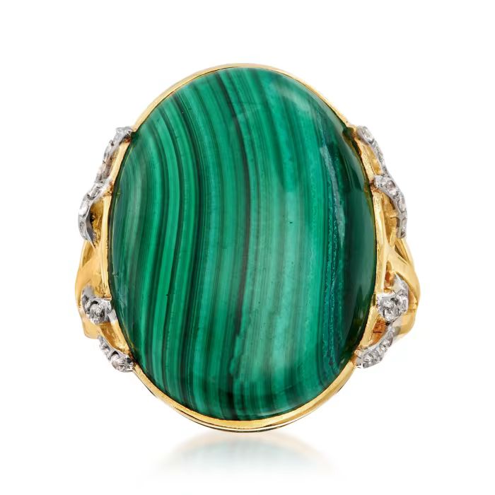 Malachite and .30 ct. t.w. White Topaz Cocktail Ring in 18kt Gold Over Sterling. Size 9 | Ross-Simons